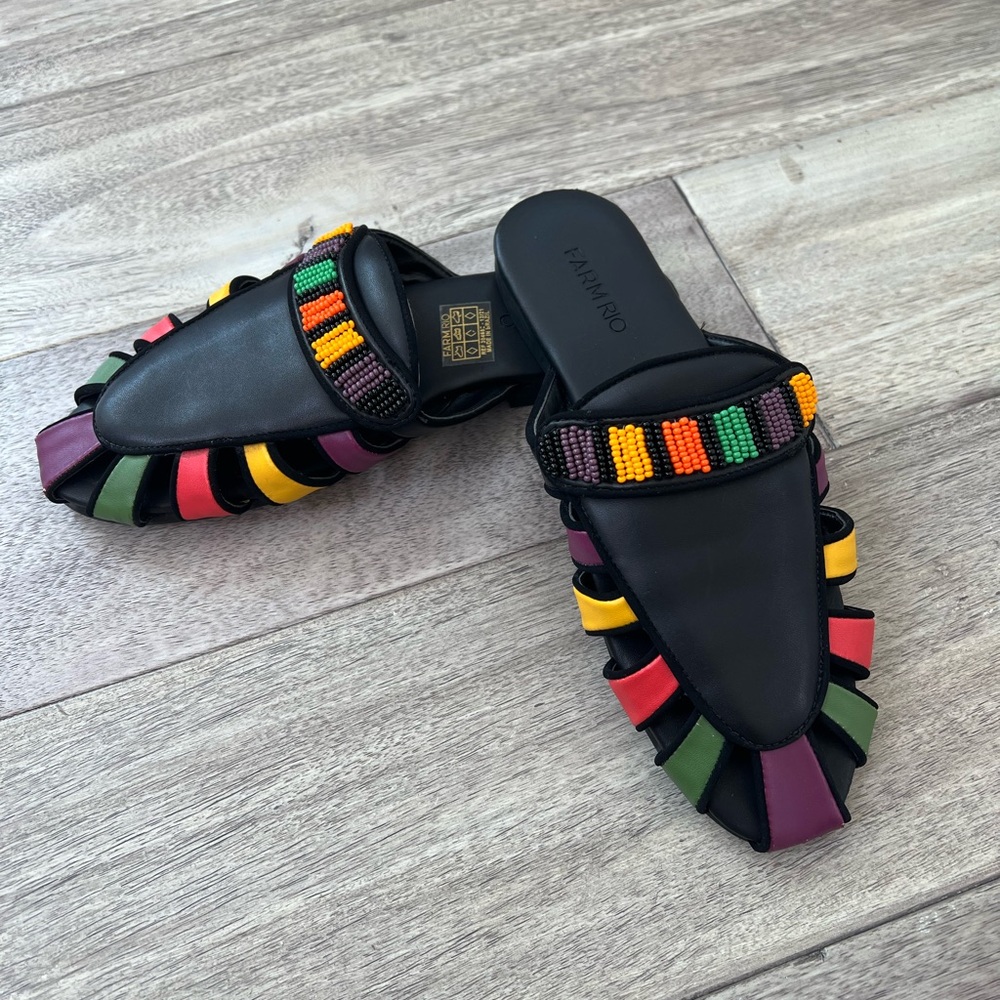 SOLD ‼️Farm Rio Rainbow Embroidered Beaded Mule